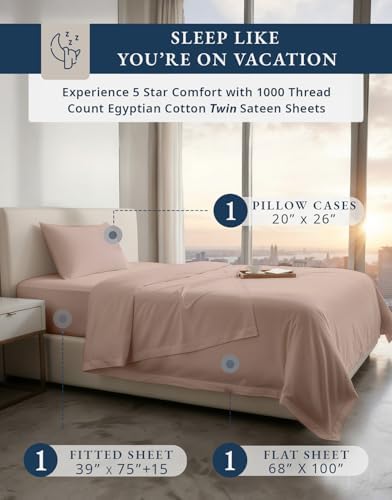 LANE LINEN Split Queen Sheets 100% Egyptian Cotton Sateen - Sepia Rose