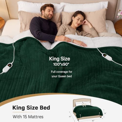 Heated Electric Blanket King Size, Dual Control, 90" x 100", Jasper