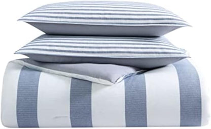 Nautica - Twin Comforter Set, Reversible Cotton Bedding with Matching Sham, Medium-Weight, Dorm Essentials, Oeko-Tex Certified (Fairwater Blue)