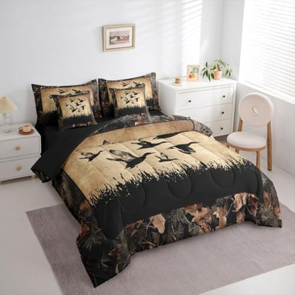 Erosebridal 7 Piece Duck Camo Bedding Set King Size Bed in A Bag Rustic Hunting Comforter Set with Sheets for Boys Teen Men Hunter Country Farmhouse Bed Sets Camouflage Wild Animal Room Decor