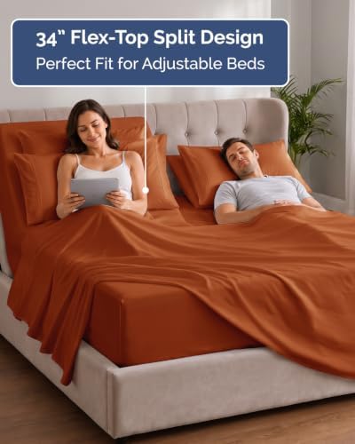 Extra Deep Flex Top Split Head King Sheet Set - 6pc Sheets - Terracotta