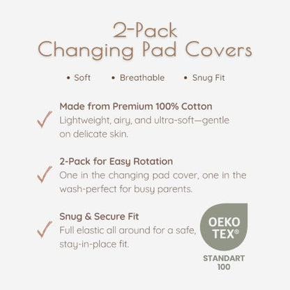 Baby Changing Pad Cover Boy, 100% Cotton Changing Table Sheets, 2 Pack Changing Table Covers, 32"x16" x 8" Diaper Changing Pad Cover Boy, Oeko-TEX Certified (Woodland Green Changing PadCover)