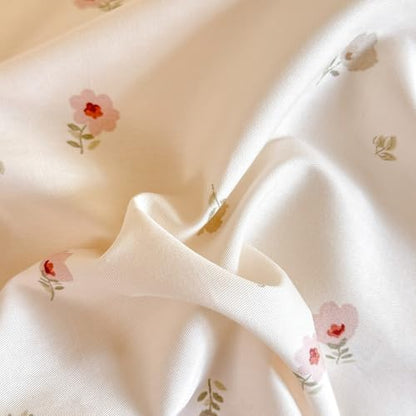 mixinni Shabby Chic Tiny Pink Floral Duvet Cover Twin, 100% Cotton Reversible Bedding with Double Ruffle Black Lace Trim, Vintage Farmhouse Princess Comforter Cover with Zipper & Corner Ties