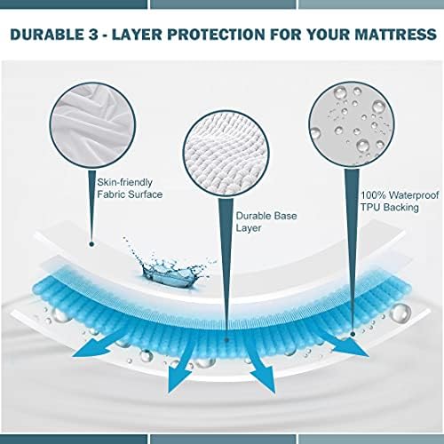 King Waterproof Mattress Protector Deep Pocket Mattress Cover, Soft Breathable Mattress Pad, Fitted Noiseless Waterproof Bed Cover Stretch to 25"