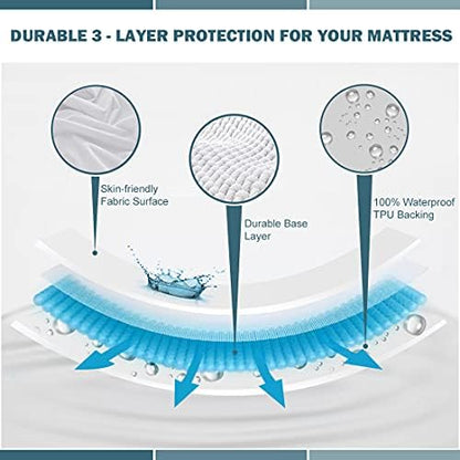 King Waterproof Mattress Protector Deep Pocket Mattress Cover, Soft Breathable Mattress Pad, Fitted Noiseless Waterproof Bed Cover Stretch to 25"