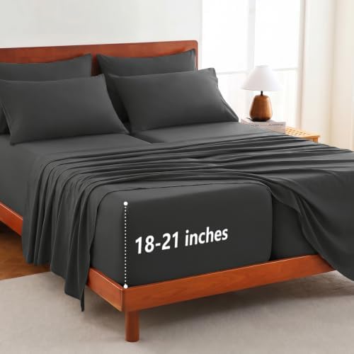 CozyLux Split King Sheets 7-Piece, 21-Inch Deep Pocket, Soft Brushed Feel