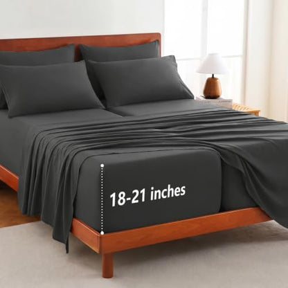CozyLux Split King Sheets 7-Piece, 21-Inch Deep Pocket, Soft Brushed Feel