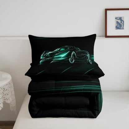 Feelyou Teal Race Car Bedding Set Queen Size for Kids Teens