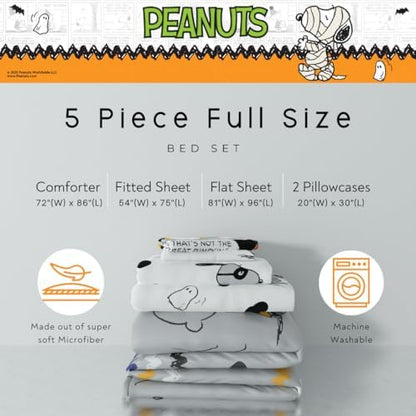 Peanuts Halloween Full Bed Set – Super Soft & Cozy 5 Piece Reversible Comforter and Sheet Set Featuring Snoopy & Charlie Brown, (Official Peanuts Product) by Franco