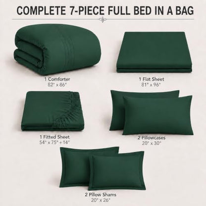 Full Size Comforter Sets Emerald Green, 7 Pieces Bed in a Bag