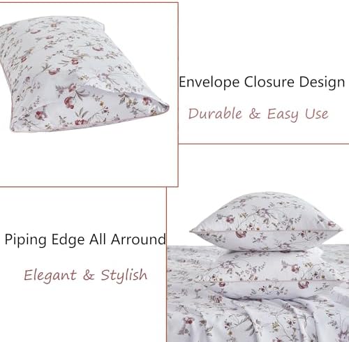 FADFAY Floral Sheets Set Twin XL Rustic Pink Floral College Bedding Ditsy Botanical Dorm Sheets Vintage Branches Bedding 100% Egyptian Cotton Sets with Deep Pocket Fitted Sheet 4Pcs, Twin XL Size