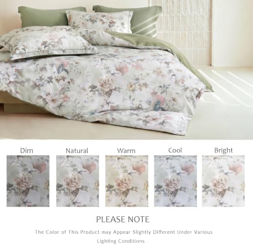 King Comforter Set 3 Pieces, 100% Cotton Vintage Floral Bedding Set for All‑Season, Soft Breathable Reversible Comforter with 2 Pillow Shams