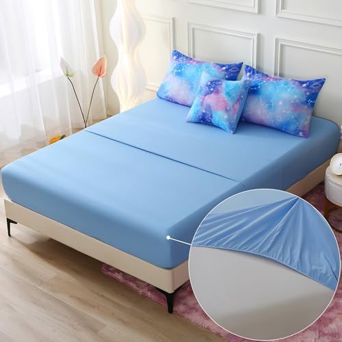 JQinHome Twin Gradient Galaxy Comforter Set for Girls,6 Piece Bed in A Bag 3D Colorful Tie Dye Constellation Print Ombre Bedding Set with Sheets(Blue)