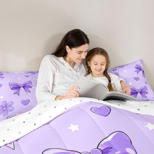 jejeloiu Bow Bedding Set for Boys Girls Bowknot Comforter Set Full Size
