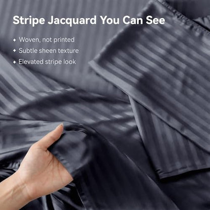 Cooling Sheets Set Twin Size, Viscose Derived from Bamboo for Hot Sleepers, Double Stitching, Deep Pocket to 15 Inch, Silky Soft and Breathable Bedding, 3PC (Twin, Jacquard Dark Grey)