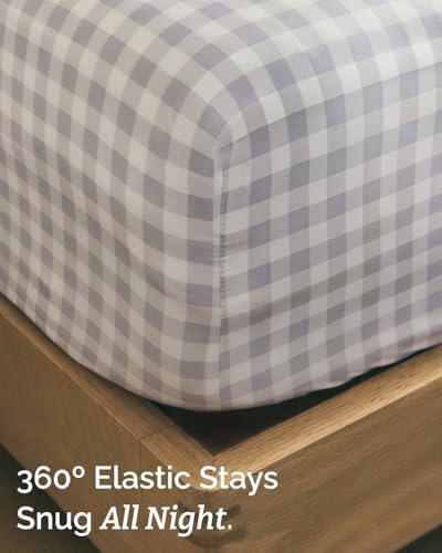 Queen 4 Piece Striped Sheet Set - Soft, Breathable & Cooling - Grey Gingham