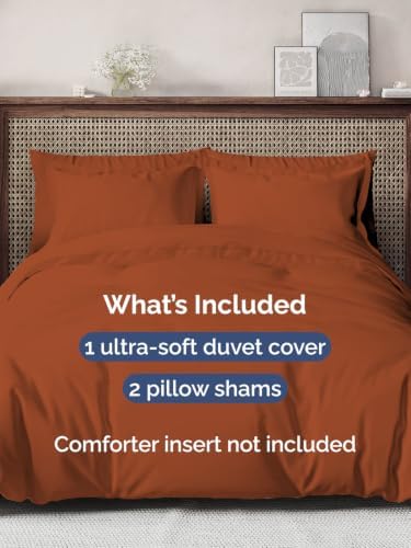 Duvet Cover Queen Size - Soft 3 Piece with Zipper Closure - Terracotta