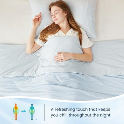 Cozy Bliss Cooling Comforter Twin Size, Reversible Lightweight Cooling Blankets for Hot Sleepers and Night Sweats, Q-Max>0.45 Soft Breathable Silky Smooth Summer Comforter, Cool Blue, 68"x90"