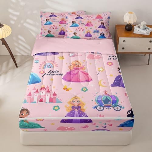 Feelyou Magical Princess Castle Comforter Set Twin Size Kids Bed in a Bag