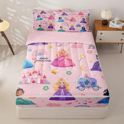 Feelyou Magical Princess Castle Comforter Set Twin Size Kids Bed in a Bag