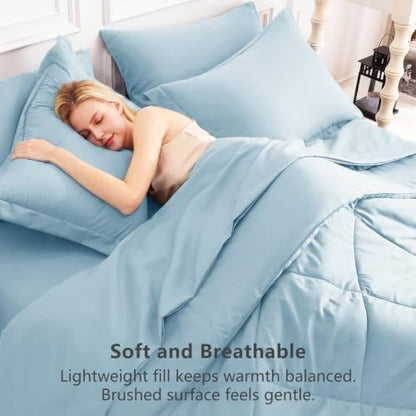 CozyLux Full Comforter Set 82"x86" Light Blue - 7 Piece Bed in a Bag