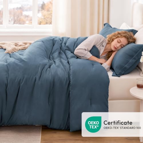 Love's cabin Navy Blue King Size Comforter Set, 3-Piece Prewashed Bed Set