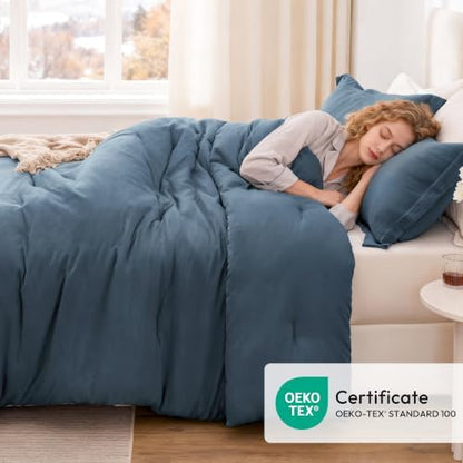 Love's cabin Navy Blue King Size Comforter Set, 3-Piece Prewashed Bed Set
