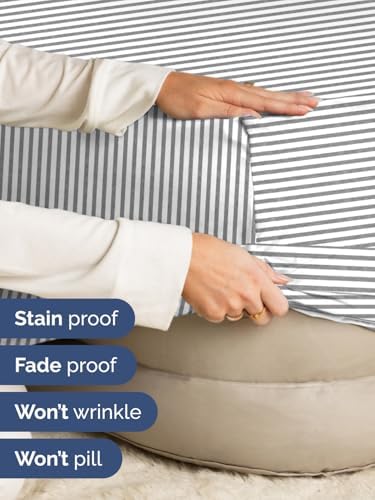 CGK Linens Extra Deep Twin Fitted Sheet - Fitted Sheet Only - Grey Stripes