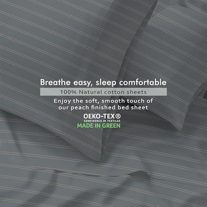 RUVANTI 100% Cotton Queen Sheets, Percale Queen Sheet Set, Horizon Stripes