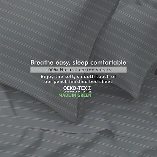 RUVANTI 100% Cotton Percale California King Sheet Set, Horizon Stripes