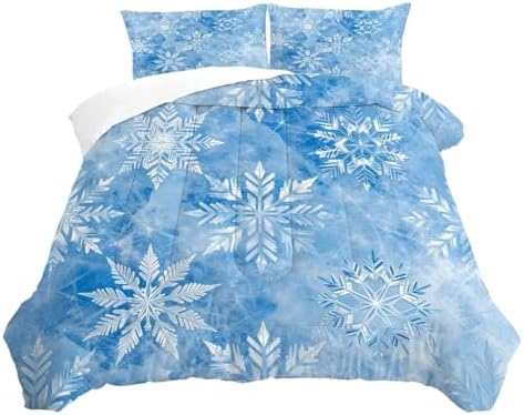 Blue Snowflake Bedding King Ice Crystal Comforter for Girls