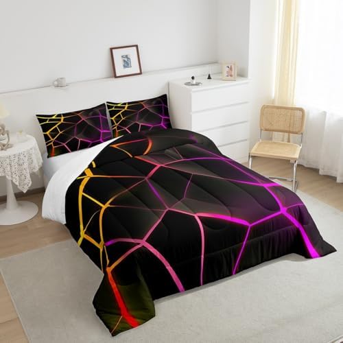 Feelyou Geometric Honeycomb Comforter Set Red Stereoscopic Hexagon Comforter for Kids Boys Girls Beehive Hexagon Bedding Set Geometric Duvet Set Simplistic Room Decor Quilt King Size Boys