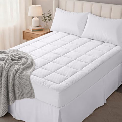 OLANLY California King Quilted Fitted Mattress Pad, 72" x 84", White