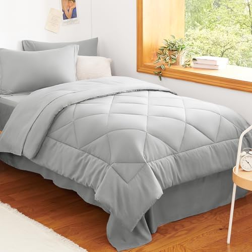 CozyLux Twin Comforter Set 68"x88" Light Grey - 5 Piece Bed in a Bag