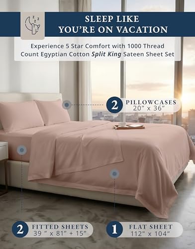 LANE LINEN Cooling Bed Sheets Queen 100% Egyptian Cotton - Sepia Rose