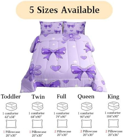 jejeloiu Bow Bedding Set for Boys Girls Bowknot Comforter Set Full Size