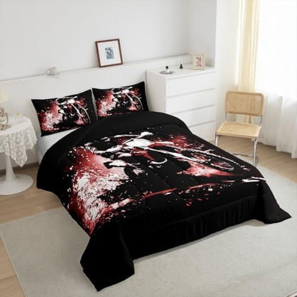 Feelyou Dirt Bike Toddler Size Comforter Set for Kids Boys Girls Decor Motorbike Comforter Cover Breathable Soft Lightweight Microfiber Racing Motocross Rider Cool Motocross Bedroom Decor Quilt Set