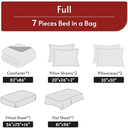 MUXHOMO 7 Pieces Full Comforter Set, Reversible Bed in a Bag Full Size, All Season Bedding Set with Comforter, Flat Sheet, Fitted Sheet, Pillowcases & Shams, Light Pink & Ivory