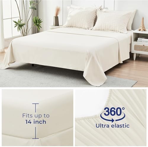 HYMOKEGE Ivory Oversized Queen Comforter Set Seersucker 7 Pieces, All Season Luxury Bed in a Bag for Bedroom, Bedding Set with Comforter, Sheets, Pillowcases & Shams