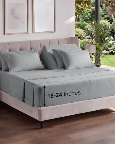 Extra Deep Flex Top Split Head King Sheet Set - 6pc Sheets - Heathered Grey