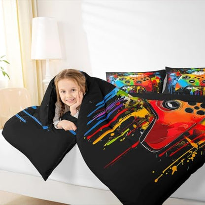 Erosebridal Gamer Comforter Set Graffiti Tie Dye Game Consoles King Bedding Set for Adult Men Gaming Comforter Watercolor Abstract Art Duvet Insert