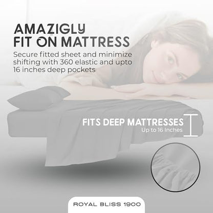 Top Split King Sheets Sets for Adjustable Bed, 4 Pcs Deep Pockets Double Brushed Microfiber Sheets, 34 Inch Split Top Fitted Sheet, 1 King Flat Sheet and 2 Pillowcases - White