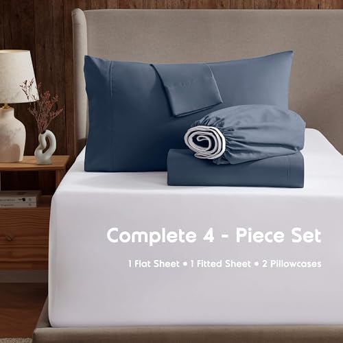 Nestl Queen Sheet Set - Bed Sheets - Navy Blue - 4-Piece Deep Pocket