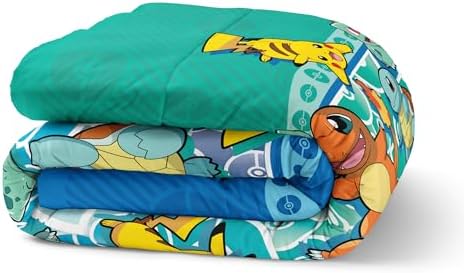 Northwest Pokemon First Starters Twin Size Bed in a Bag Set, Pikachu Charmander Squirtle Bulbasaur, Kids Boys Girls Bedding Comforter Sheets