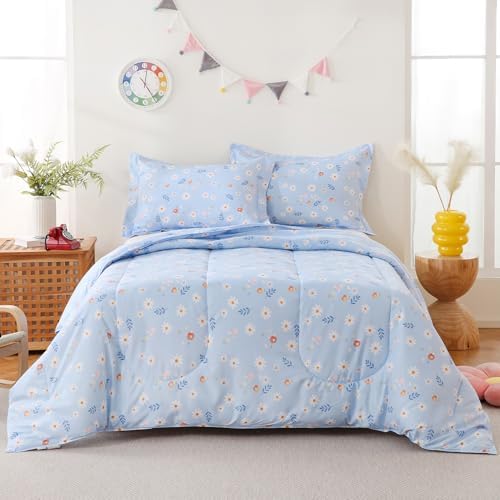 Yibeizi Blue Floral Comforter Set for Girls Kids Full Size Bedding