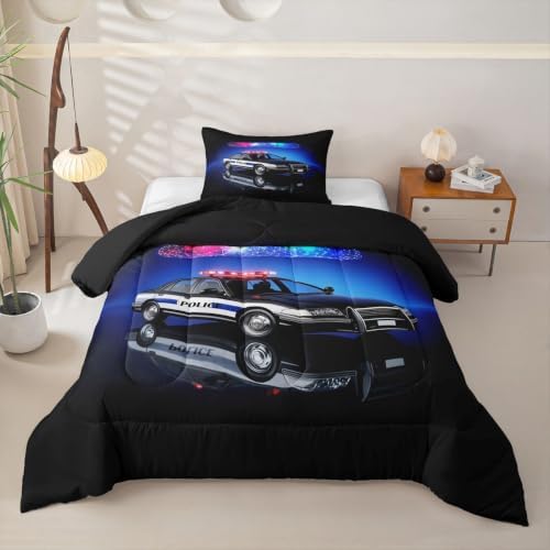 Feelyou Kids Police Car Comforter Set Toddler Size Bedding Set