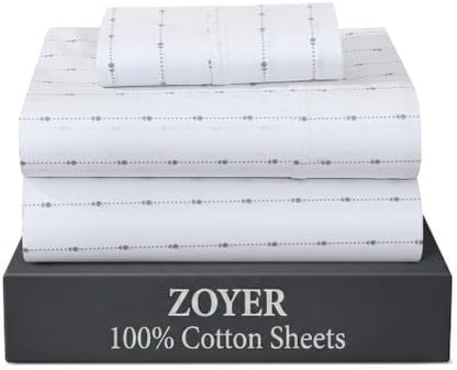 ZOYER 100% Cotton Sheets – Twin XL Size Percale Bedding, Cooling & Breathable, Durable with a Crisp, Soft & Comfortable Feel, 16" Deep Pocket, 3-Piece Set, Doted Bud