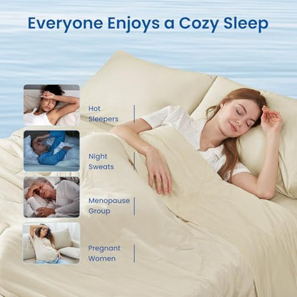 Cozy Bliss Cooling Comforter Twin Size, Reversible Lightweight Cooling Blankets for Hot Sleepers and Night Sweats, Q-Max>0.45 Soft Breathable Silky Smooth Summer Comforter, Khaki, 68"x90"