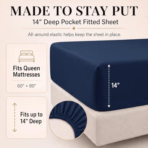 CozyLux Oversized Queen Comforter Set Navy, 7 Pieces Bed in a Bag