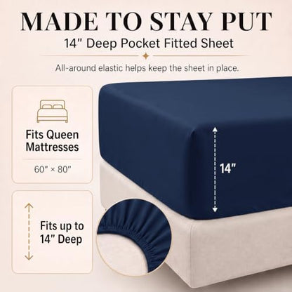 CozyLux Oversized Queen Comforter Set Navy, 7 Pieces Bed in a Bag